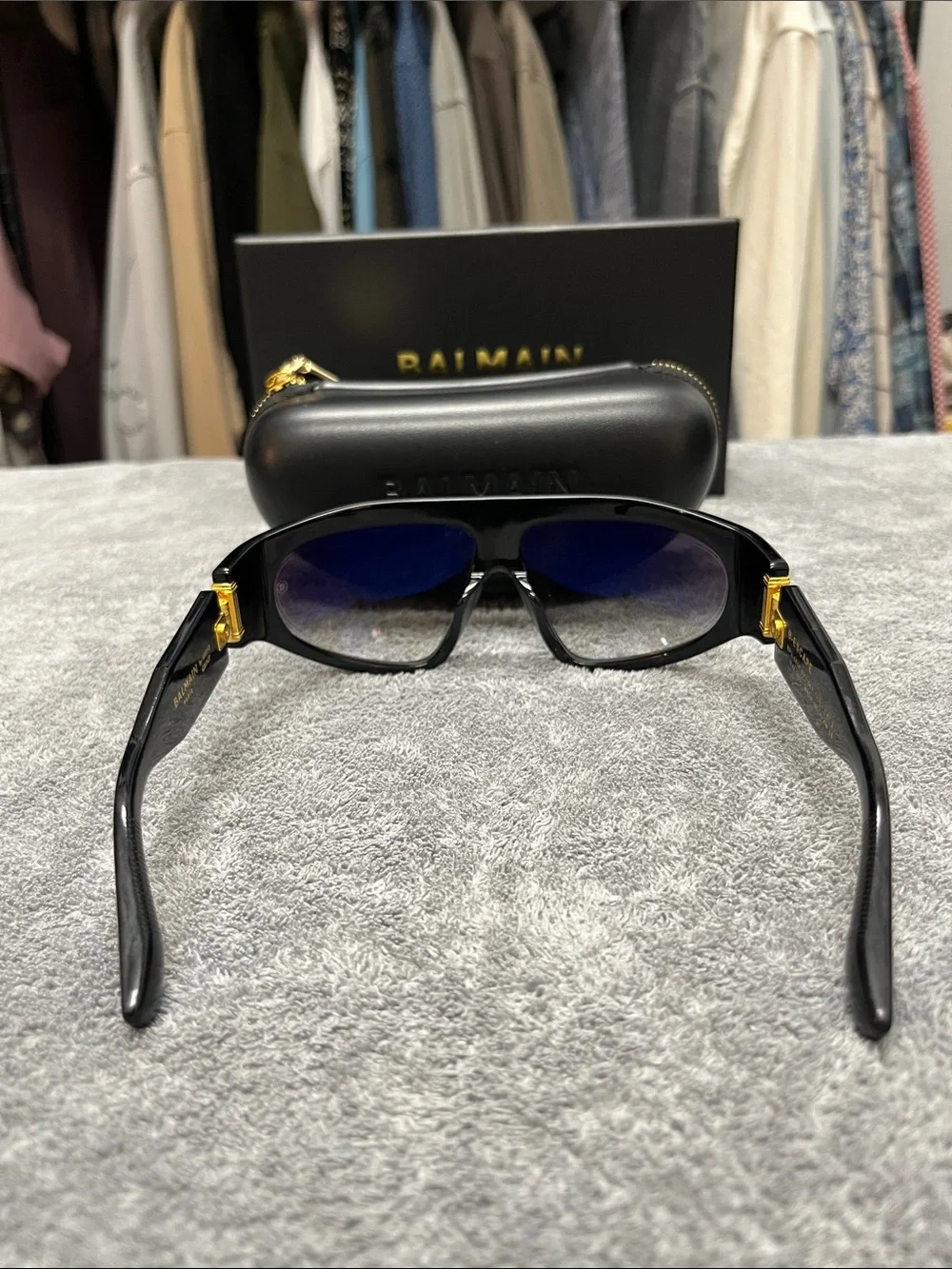 Balmain Paris B-Escape Black Shield Sunglasses with Gold Accents